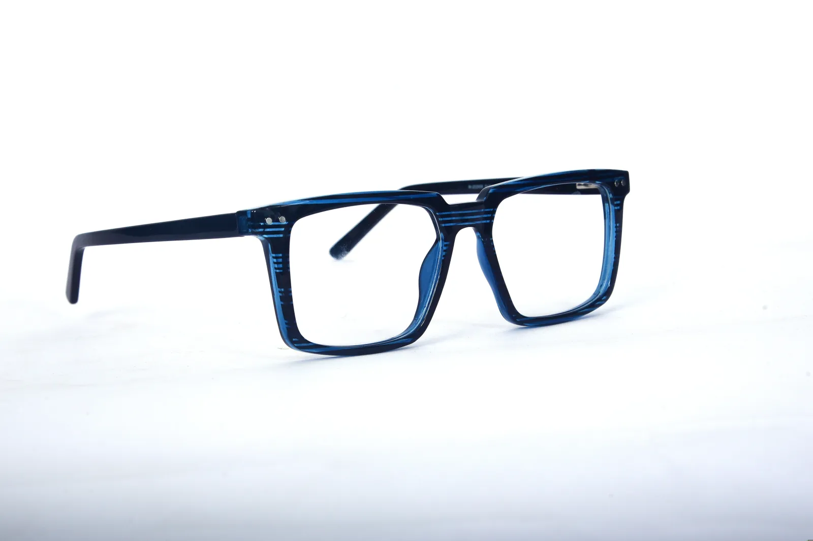 FOE 1540 Square Striped Blue Full Rim Eyeglasses, view 4
