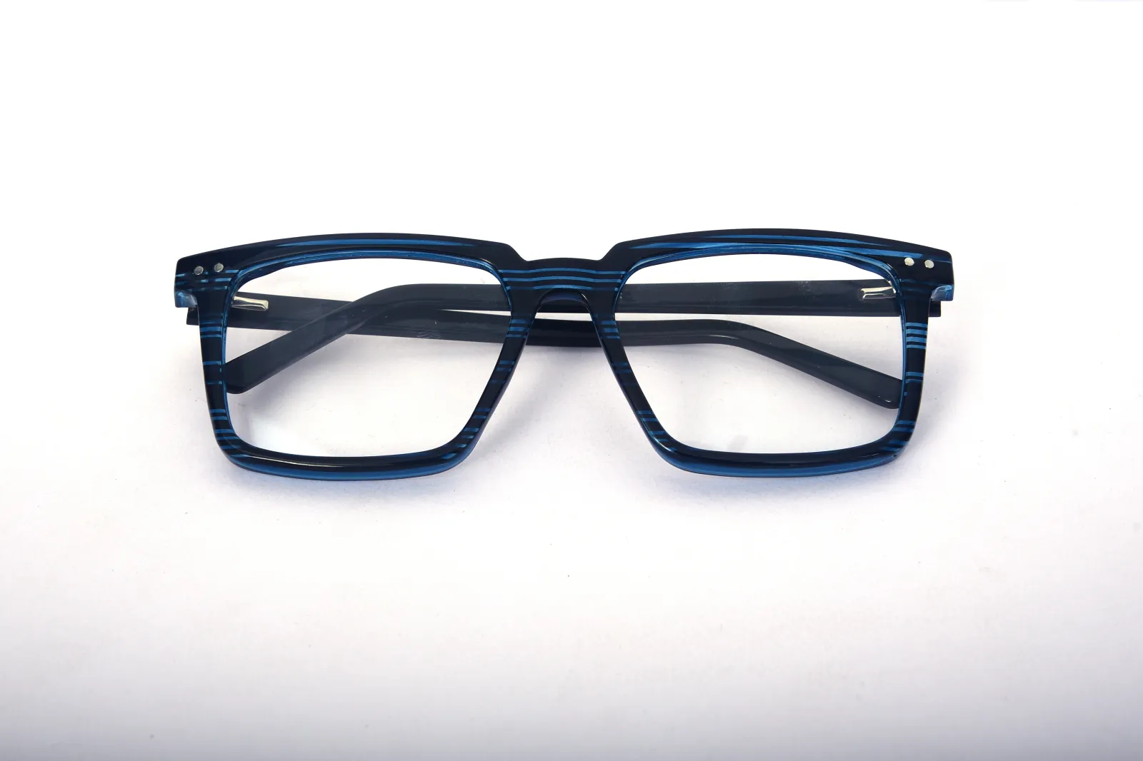 FOE 1540 Square Striped Blue Full Rim Eyeglasses, view 5