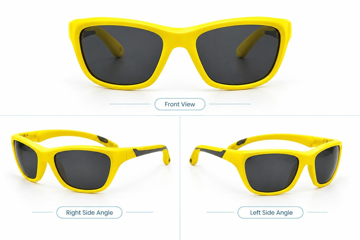 FOE 1661 Kids Polarised Sunglasses Yellow Sporty Wrap - yellow with navy temples rectangle sunglasses, view 4