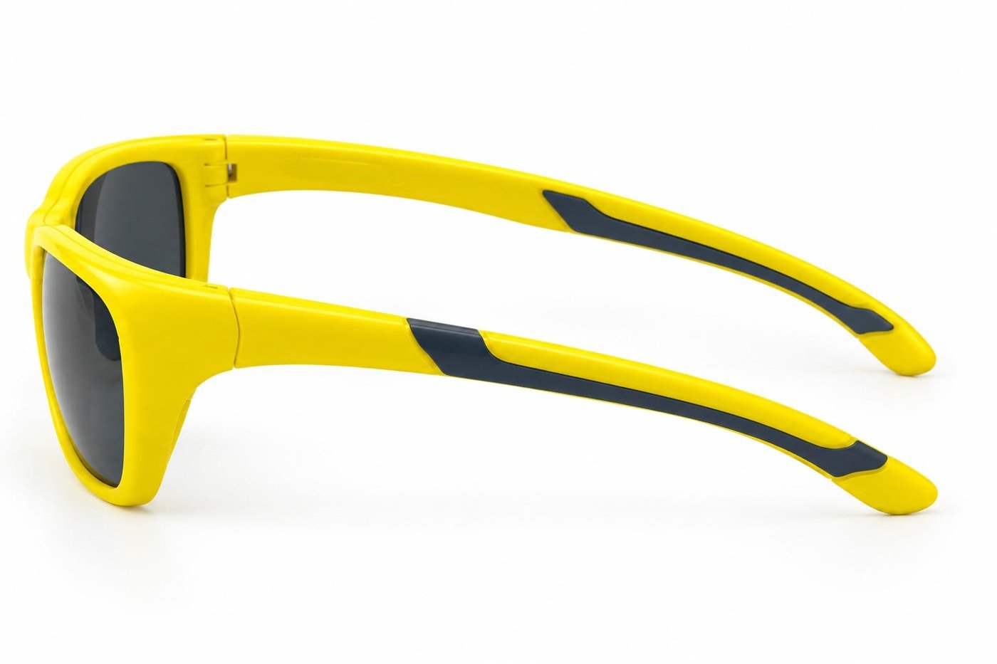 FOE 1661 Kids Polarised Sunglasses Yellow Sporty Wrap - yellow with navy temples rectangle sunglasses, view 2
