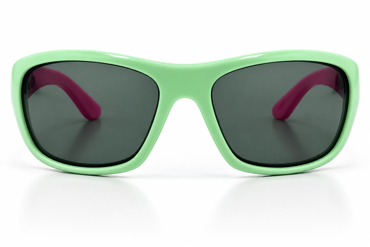 FOE 1663 Kids Polarised Sunglasses Mint Green Sporty Wrap - mint green with pink temples rectangle sunglasses
