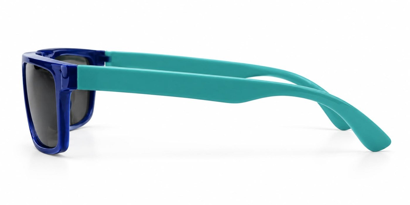FOE 1664 Kids Polarised Sunglasses Blue Wayfarer - royal blue with teal temples sunglasses, view 2