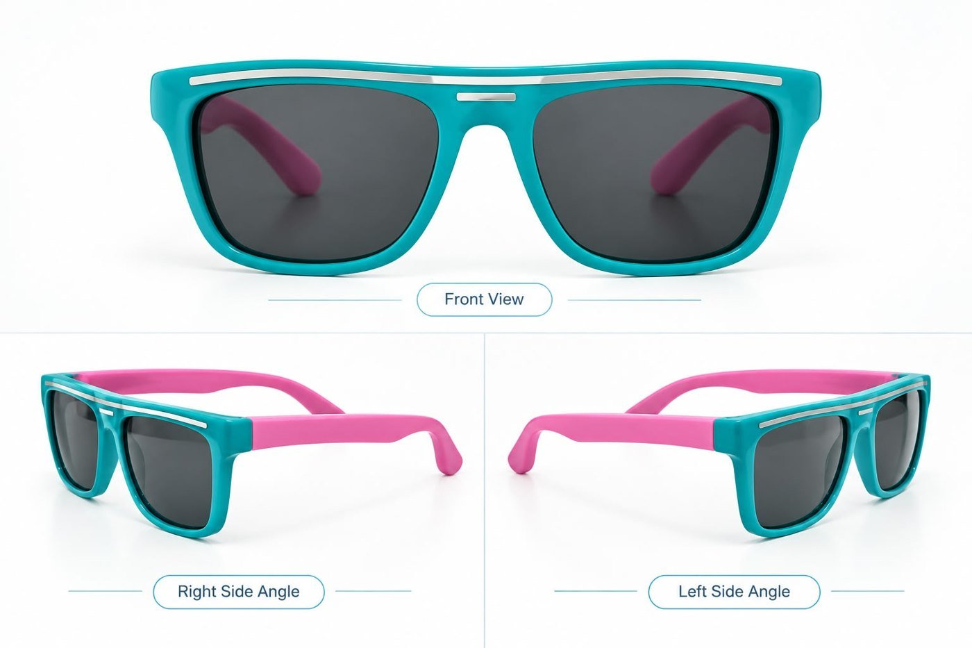 FOE 1665 Kids Polarised Sunglasses Teal Wayfarer - teal with pink temples sunglasses, view 3